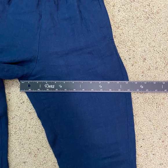 LINEN FOX blue linen slim straight leg elastic waist pants - Picture 7 of 10